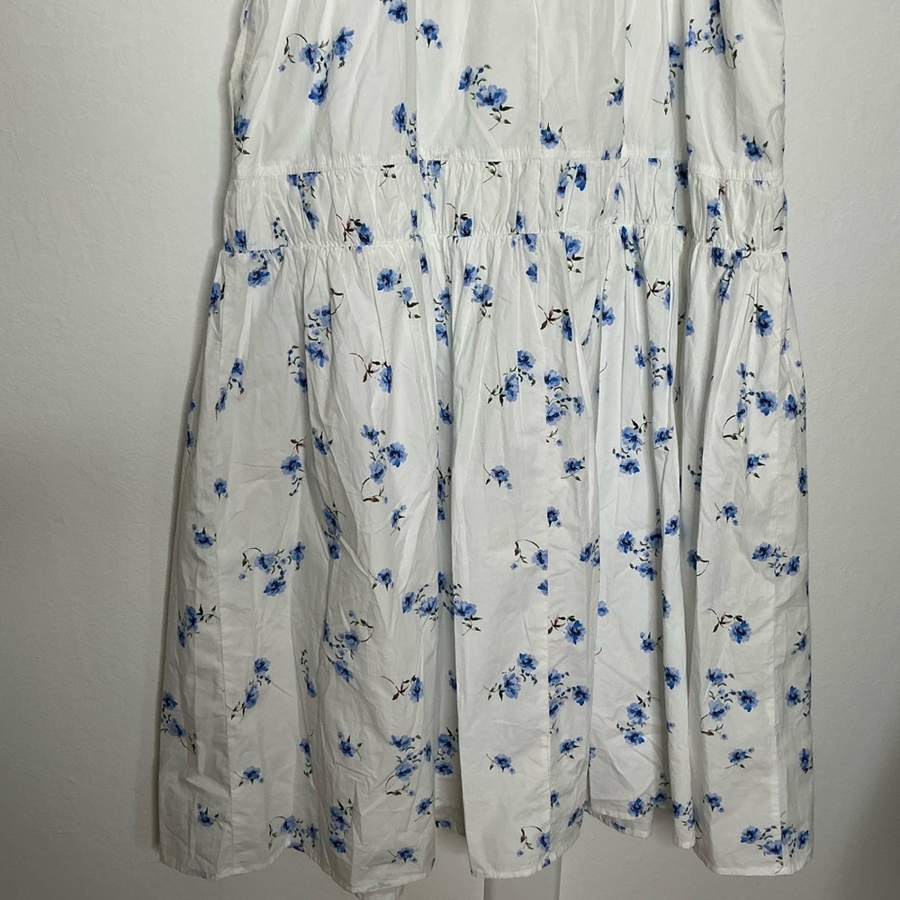Quince White Midi Sundress with Blue Floral Print Organic Cotton - Picture 9 of 16